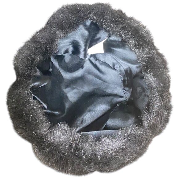 Vintage Black Faux Fur Pillbox Cossack Hat Size 7.5 Winter Glam Quiet Luxury - Picture 5 of 5